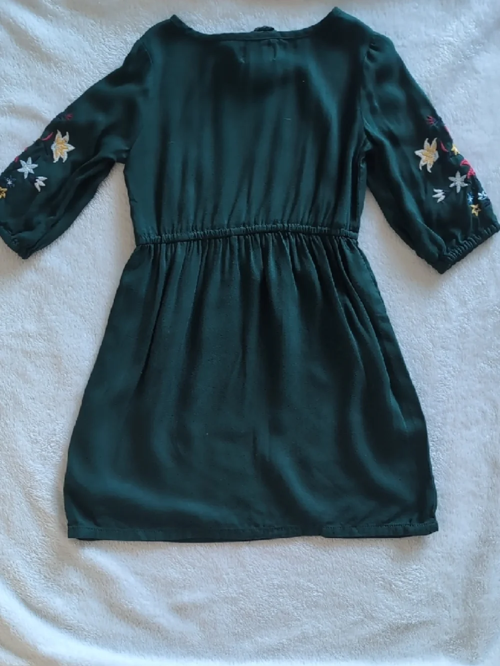 Embroidered Sleeve Dark Green Girls' Casual Dress - Picture 5 of 5